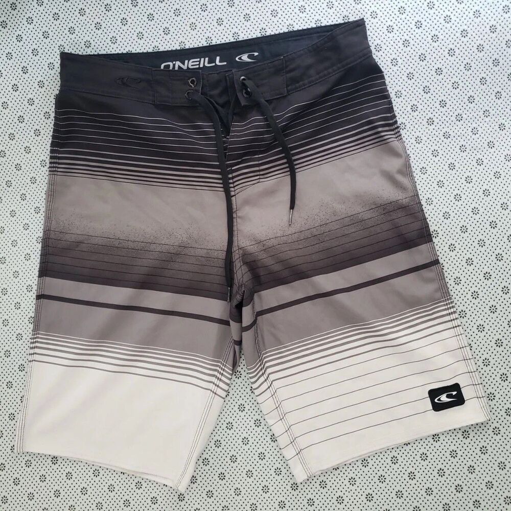 O'Neill Men's Size 29 Black Grey Lennox Gradient Striped Stretch Board Shorts